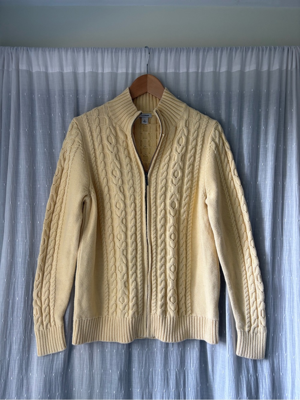 L.L. Bean Cream Cable-Knit Zip-Up Sweater
